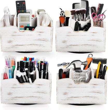 yarlung Vintage Rotating Remote Control Holder, Shabby Chic White Wooden Office - Image 5