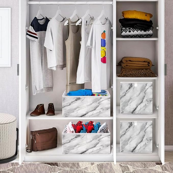 White Marble with A Hint of Black Pattern Closet Organizers Storage Cubes - Image 7