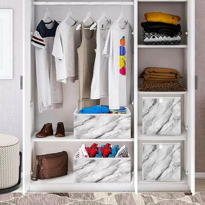 White Marble with A Hint of Black Pattern Closet Organizers Storage Cubes - Image 7