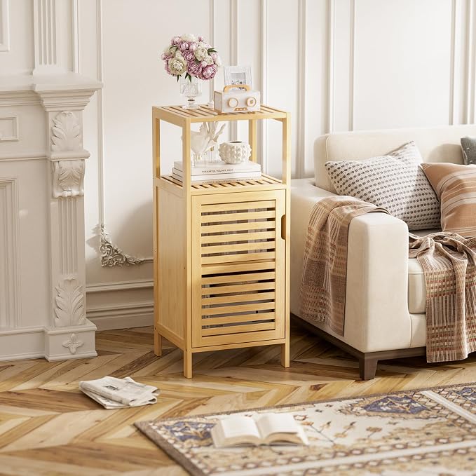 HITNET Bathroom Cabinet Freestanding, Small Bamboo Floor Cabinet, 4 Tier Single - Image 7