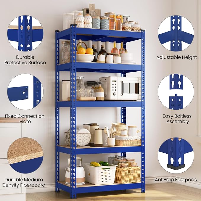 Yaheetech 5-Tier Heavy Duty Storage Shelves 28" W x 12" D x 60" H Blue | - Image 6