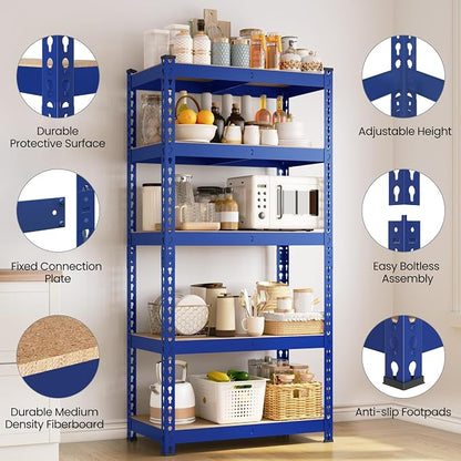 Yaheetech 5-Tier Heavy Duty Storage Shelves 28" W x 12" D x 60" H Blue | - Image 6