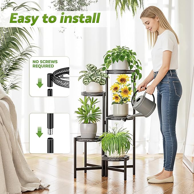 5 Tiered Tall Plant Stand Indoor Outdoor, Metral Plant Shelf - Image 5