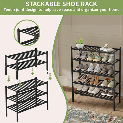 3 Tier Bamboo Shoe Rack for Closet Free Standing Wood Shoe Shelf Storage - Image 5