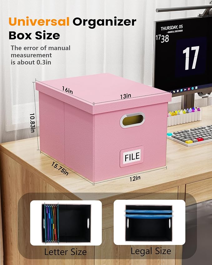 2 Pack File Storage Organizer Box, Filing Box, Portable File Box - Image 3