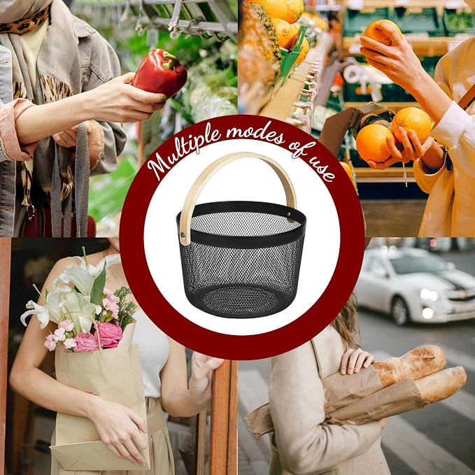 IBWell Bucket-Shape Metal Wire Woven Fruit Storage Bowl Basket - Image 7