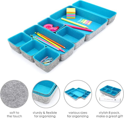 Welaxy Minimalist Felt Desk Drawer Organizer 8pc Turquoise Storage Bins - Image 4