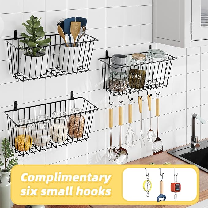 Simple Trending 6 Pack Wire Basket Wall Mount Baskets Hanging Baskets, Cabinets - Image 4