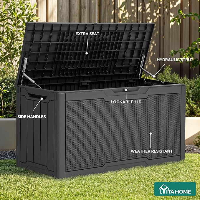 YITAHOME 80 Gallon Resin Deck Box, Weather Resistant Outdoor Rattan Storage Box - Image 3