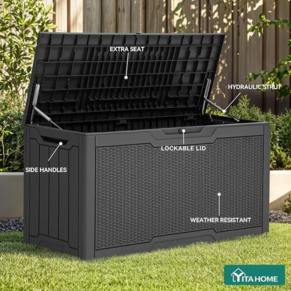 YITAHOME 80 Gallon Resin Deck Box, Weather Resistant Outdoor Rattan Storage Box - Image 3