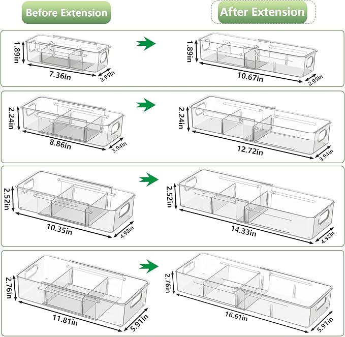 BLULEE 4-in-1 Expandable Drawer Organizer Set, Adjustable Clear Bins | - Image 5