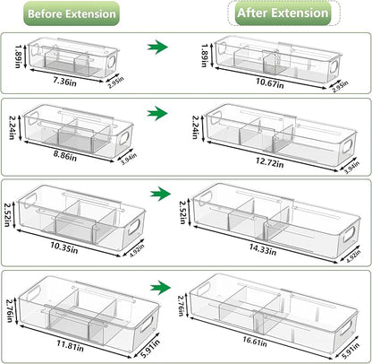 BLULEE 4-in-1 Expandable Drawer Organizer Set, Adjustable Clear Bins | - Image 5