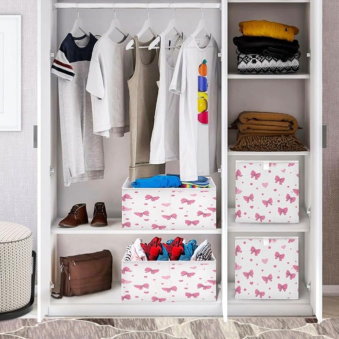 Pink Bows Hearts Pattern Closet Organizers Storage Cubes Storage Bins Shelf - Image 7