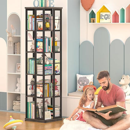Aheaplus Rotating Bookshelf, Corner Bookcase, 360 Display Wood Spinning - Image 4