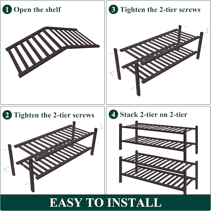 Smiry Bamboo Shoe Rack for Closet, 4 Tier Wooden Stackable Shoe Organizer - Image 6