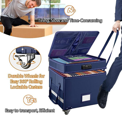 DocSafe File Box with Lock, 2-Layer Fireproof Document Box with Wheels - Image 7