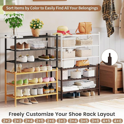 Bamboo Shoe Rack Stackable Shoe Shelf Storage Organizer - Image 3