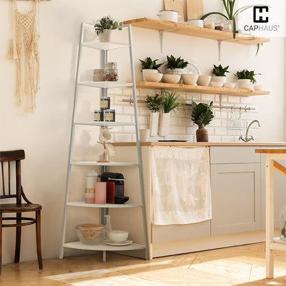 CAPHAUS 5-Tier Corner Shelf Stand, Tall Display Shelves, Ladder Corner Wood - Image 8