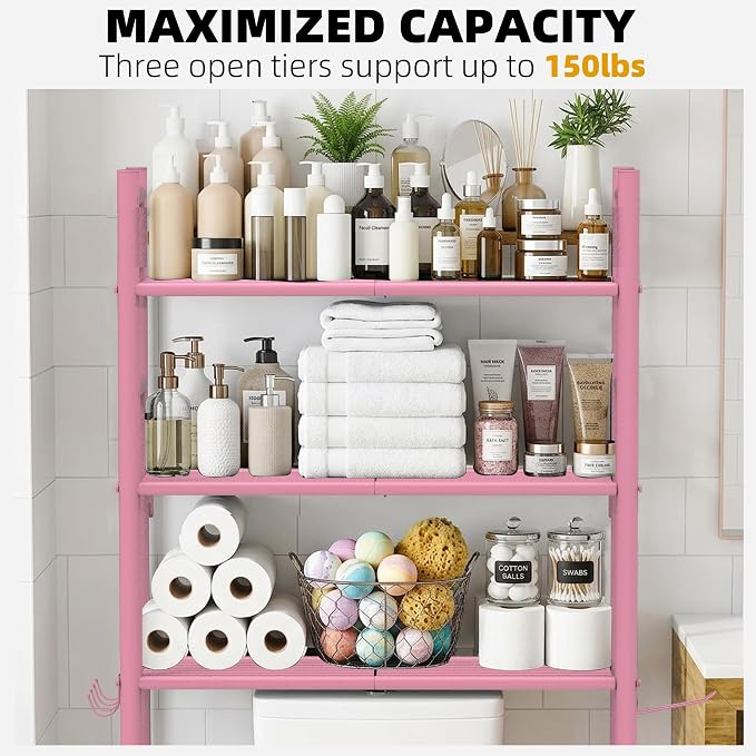 GloTika 3-Tier Over Toilet Storage, 150lb Capacity, Carbon Steel, Freestanding - Image 5