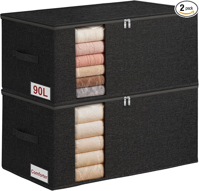 90L King Size Comforter Storage Bag w/Rigid Panels, Large Blanket Organizer by Boailydi