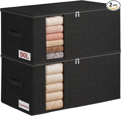 90L King Size Comforter Storage Bag w/Rigid Panels, Large Blanket Organizer by Boailydi