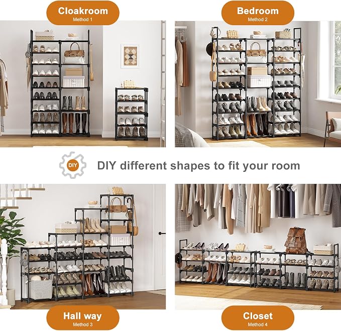 WOWLIVE 9 Tier 3-Column Shoe Rack, 50-55 Pairs Stackable Black | 50in long - Image 5