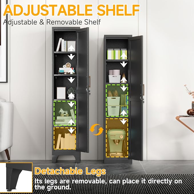 67"H Black Metal Locker with 1 Lockable Door and 4 Adjustable Shelves - Image 5