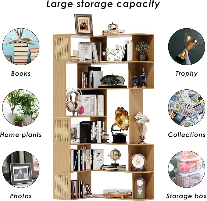 Corner Bookshelf 7-Tier, Farmhouse Corner Shelf, Tall Book Shelf L-Shaped Shelf - Image 3