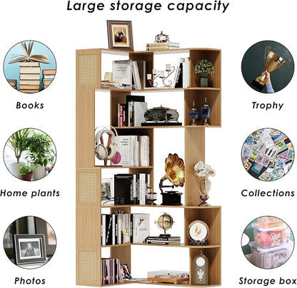 Corner Bookshelf 7-Tier, Farmhouse Corner Shelf, Tall Book Shelf L-Shaped Shelf - Image 3