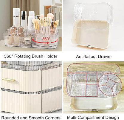 DASITON Makeup Organizer with Drawers and Rotating Makeup Brush Holder - Image 6