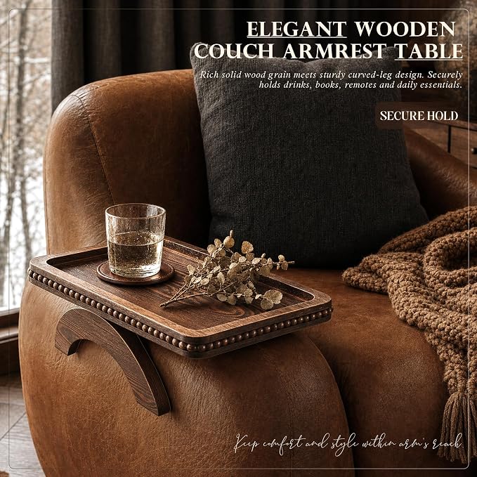 Pine Wood Couch Tray with Beaded Edge - Image 3