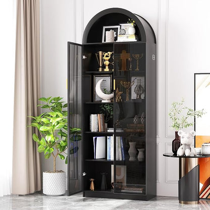 Arch Display Cabinet with Doors and Adjustable Shelves, 6 Tier Display Case - Image 9