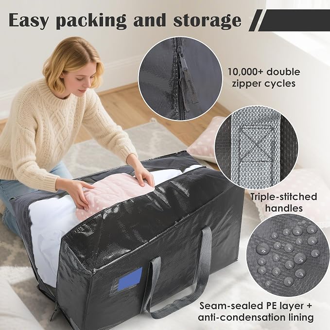 6 Pack Moving Bags with Full-Open Side Zipper, Extra Large 93L Heavy Duty - Image 4