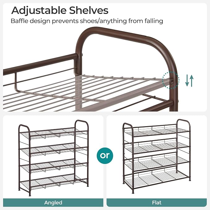 SONGMICS Stackable Shoe Rack, 4 Tier Metal Shoes Rack Storage Shelf, Holds up - Image 9