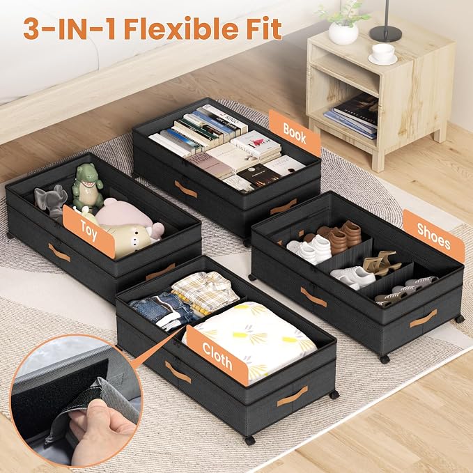 Under Bed Storage with Wheels, 72L XXL Under the Bed Storage Containers Large - Image 5