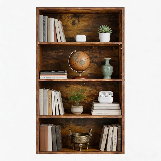 HealSmart 4 Tier Bookcase, Industrial 5 Book Shelf, 9.2" D x 23.8" W x 42" H by HealSmart
