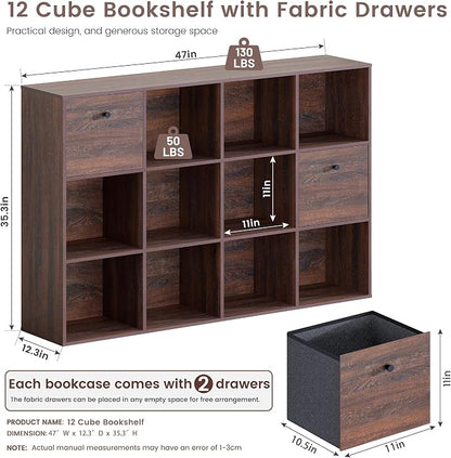 2 Pack 12 Cube Storage Organizer, Walnut Bookcase, Wooden Bookshelf - Image 2