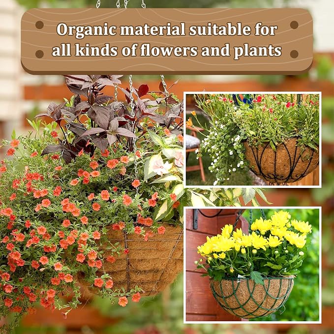 4 Pack 12 Inch Hanging Basket Coco Liners Replacement, 100% Natural Round - Image 5