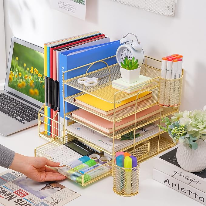 Marbrasse Desk Organizer with File Holder, 5-Tier Paper Letter Tray Organizer - Image 5