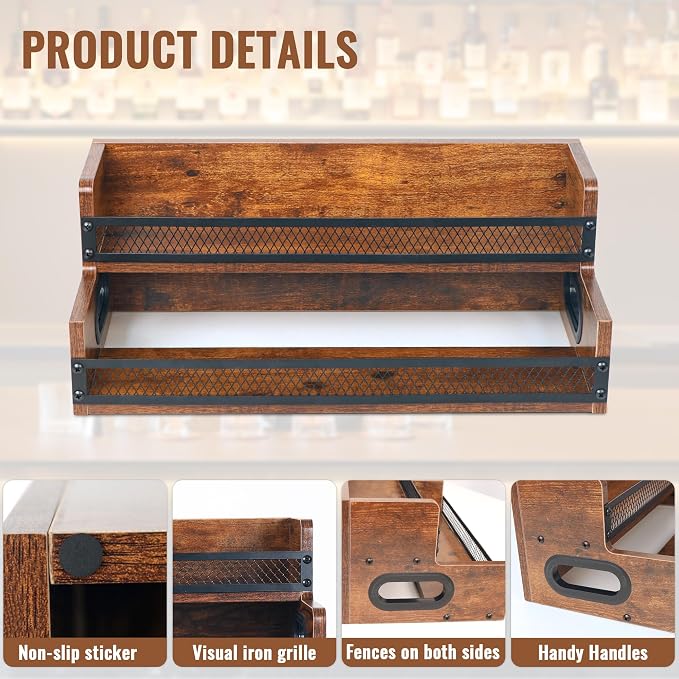 Liquor Bottle Display Shelf, Coffee Syrup Rack Organizer, 2 Step Countertop - Image 5