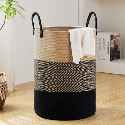 Fiona's magic 72L Large Woven Laundry Hamper, Tall Cotton Rope Storage Basket by Fionasmagic