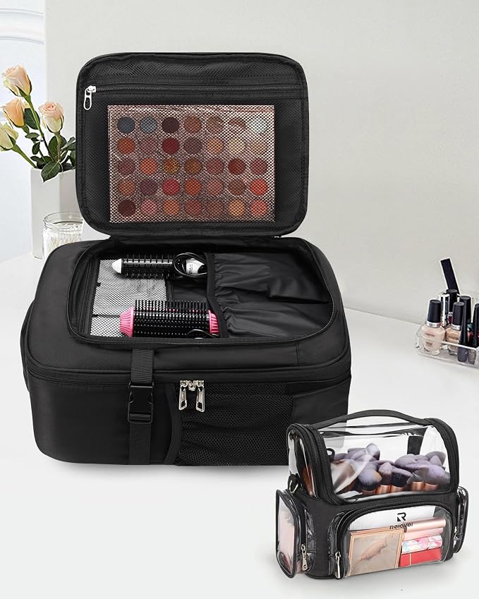 Relavel Professional Makeup Case Makeup Backpack and Clear Makeup Brush Case - Image 2