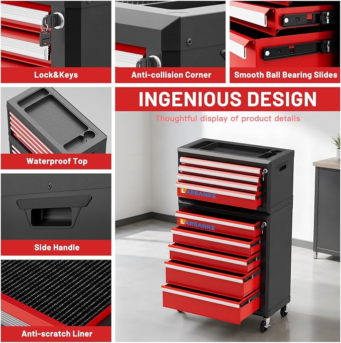 LARBANKE 9-Drawer Rolling Tool Chest, - Image 6