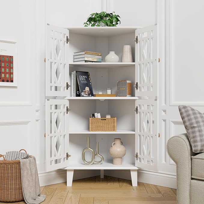 Scurrty Tall Corner Shelf Stand, Large Shelf Corner Table Sideboard Cabinet - Image 4