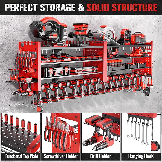66" W Super Large Power Tool Organizer Wall Mount, Heavy Duty Cordless Tool - Image 3