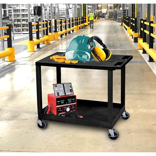 Luxor EC21-B, 2 Shelf Utility Cart, Tub and Flat Shelf Cart, 200 lb Capacity - Image 2