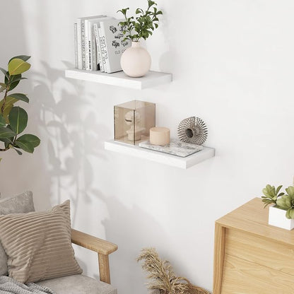 White Floating Shelves for Wall, 16 Inch Wall-Mounted Bathroom Shelves Set of 2 - Image 2