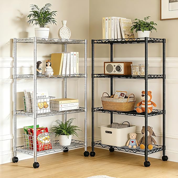 4-Tier Wire Shelf Metal Rack, Narrow Wire Shelving Unit, Small Wire Shelf | - Image 2