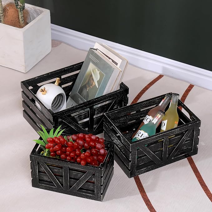 Storage Crates Nesting Wooden Boxes 3 Pack, Wood Storage Crates - Image 3