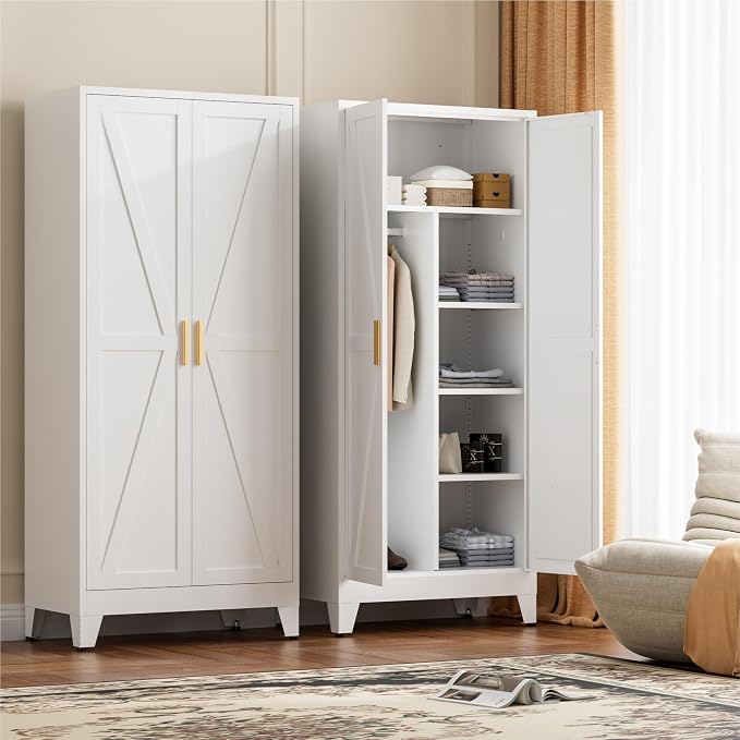 71" Tall Metal Wardrobe Closet - Image 6